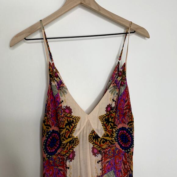 Free People Wildflower Print Maxi Slip Dress Ivory Tea Combo Boho Pink Womens - Picture 7 of 15